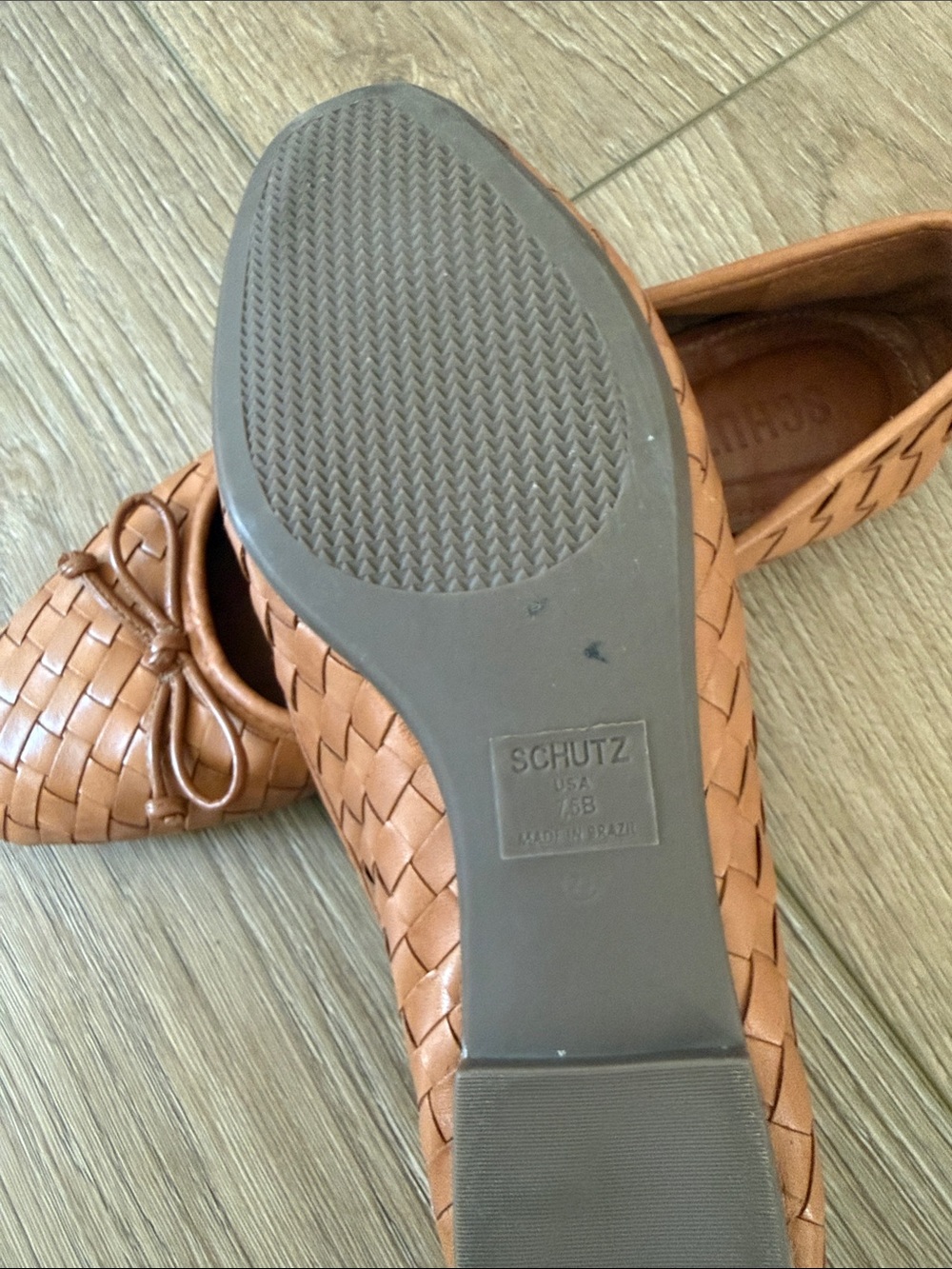 SCHUTZ Woven Leather Ballet Flats in Cognac 7.5 - Picture 3 of 4